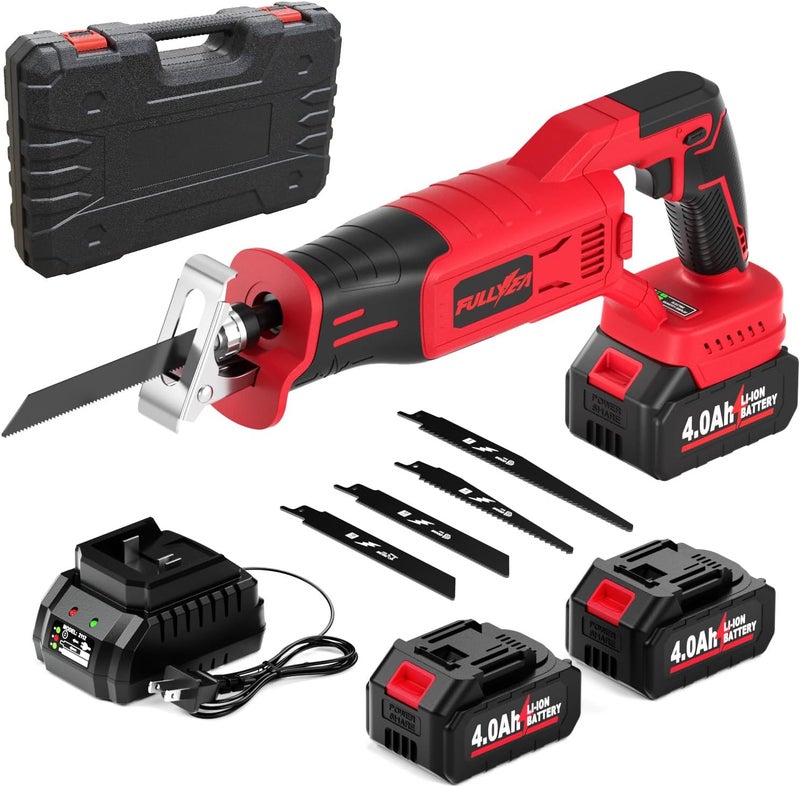 FULLYEA Reciprocating Saw Cordless, 0-3500 SPM Power Reciprocating Saw, Tool-Free Blade Change, Brushless Recipro Saws with 2 * 4.0Ah Battery & 4 Blades, Cordless Saw for Wood/Metal/Plastic Cutting - Image 1